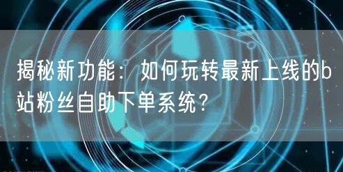 揭秘新功能：如何玩转最新上线的b站粉丝自助下单系统？